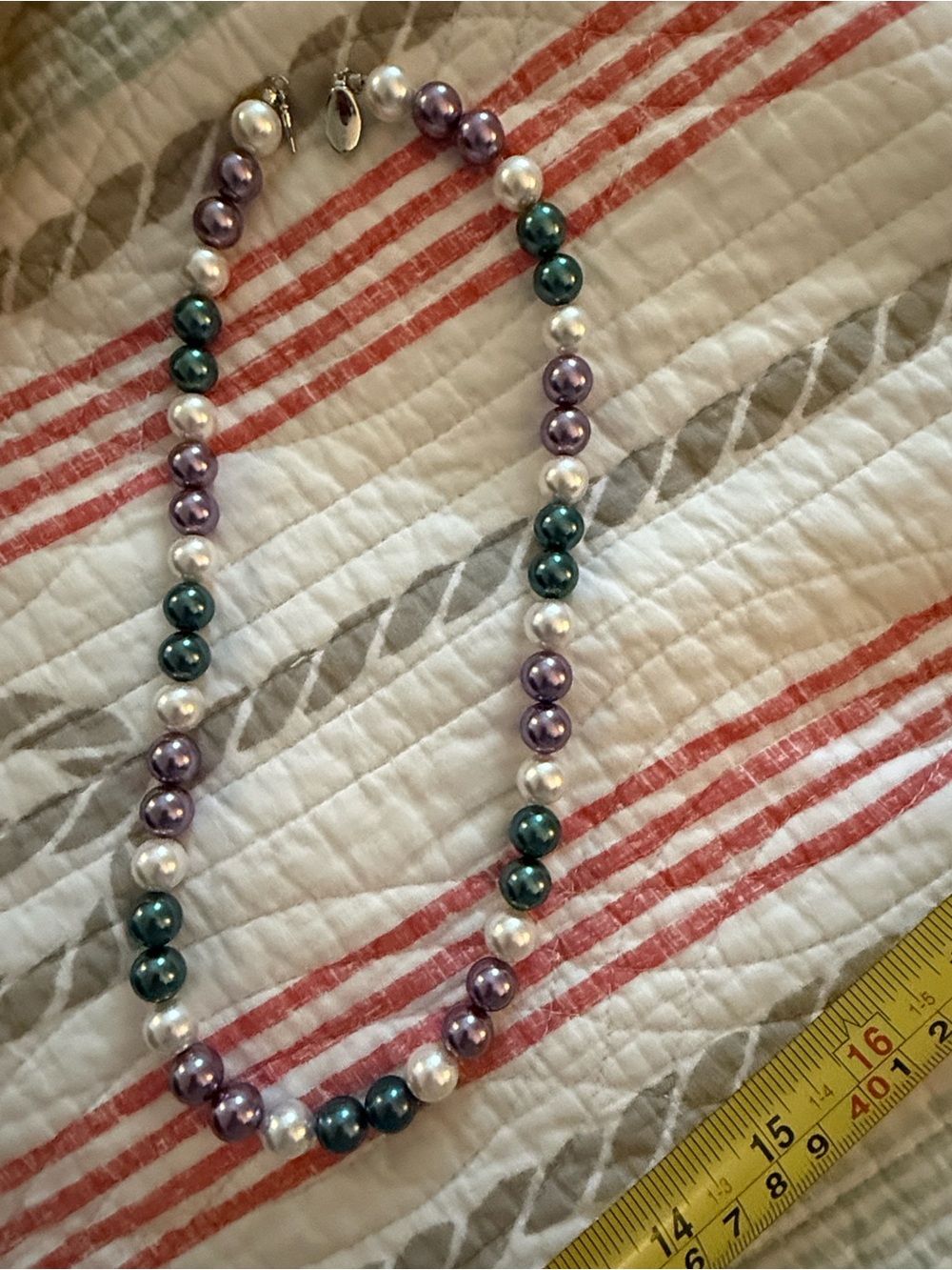 Multi-Color Pearl Necklace - Purple, Teal & White - Picture 4 of 4